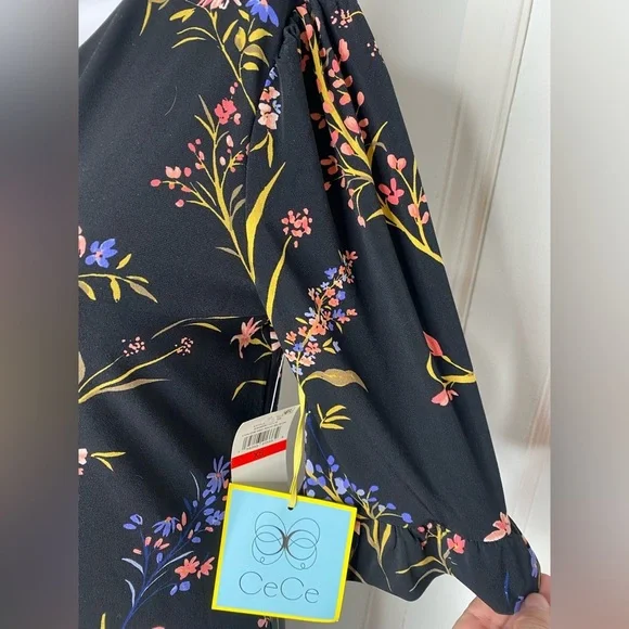 CeCe NWT Black Floral Ruffle Dress - Picture 6 of 9